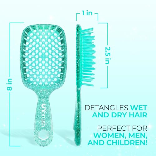 FHI Heat UNbrush Detangling Brush for Pain-Free Brushing on All Wet or Dry Hair Types — Durable DuoFlex Anti-Static Bristles, Lightweight Handle, Vented Hair Brush, Turquoise Green