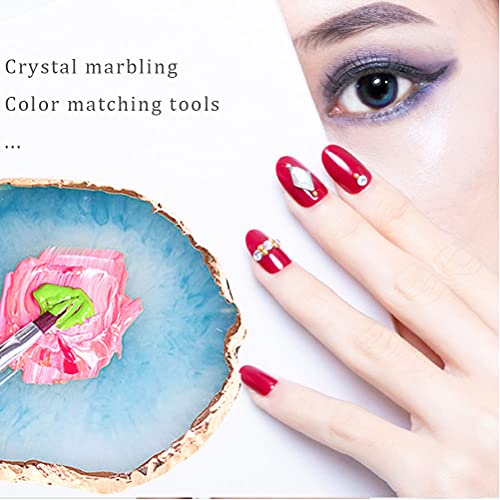 2 Pieces Resin Nail Art Palette, Nail Art Painting Gel Palette Gold Edge Color Makeup Display Board Nail Art Display Cosmetic Mixing Tools