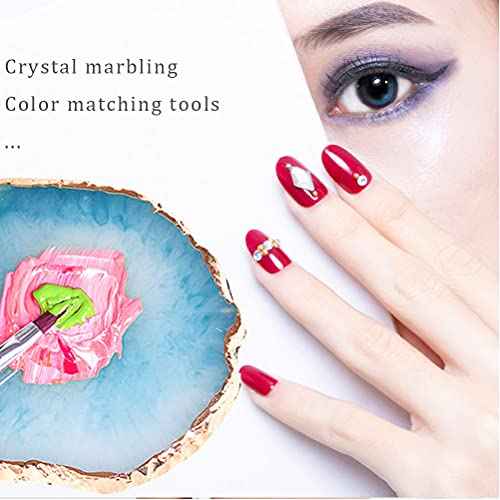 2 Pieces Resin Nail Art Palette, Nail Art Painting Gel Palette Gold Edge Color Makeup Display Board Nail Art Display Cosmetic Mixing Tools