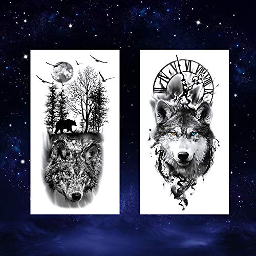 8-Pack Temporary Tattoos - Wolf Skull Moon Designs