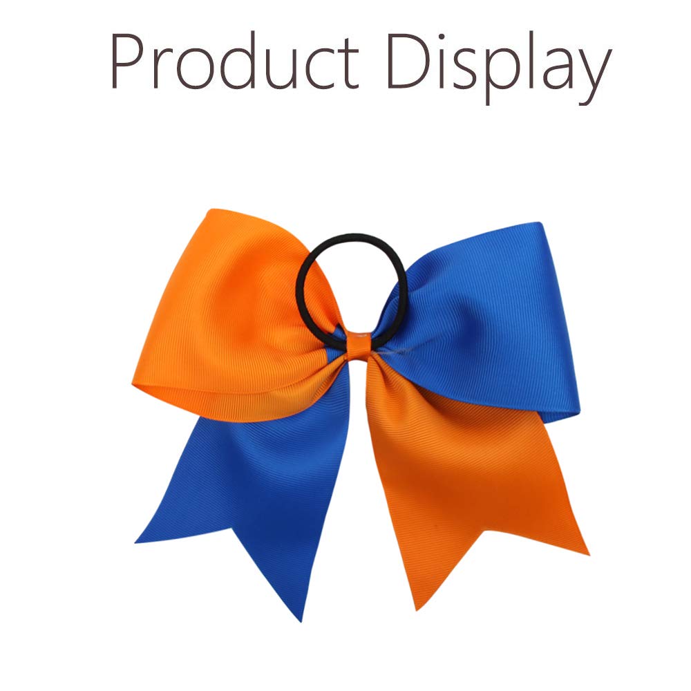 16PCS 8" Large Cheer Hair Bows Ponytail Holder Elastic Band Handmade for Cheerleading Teen Girls College Sports (16 Pcs) (Royal blue/Orange)