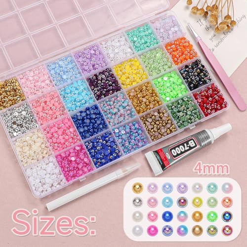 28 Colors 4mm Flatback Pearls Set for Crafting and Nail Art