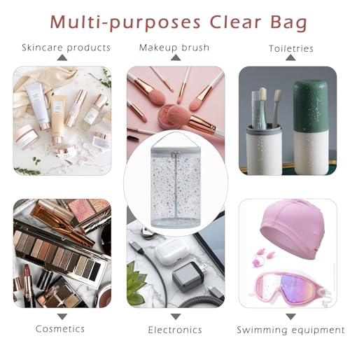Clear Star Lotion Cylinder Bag for Toiletry,Waterproof PVC Sunscreen Travel Makeup Bag,Top Handle Cosmetic Bag Gift for Beach and Pool(02Light Blue)