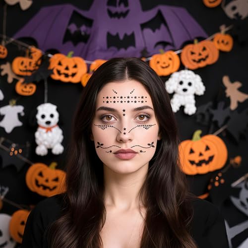 Eyeliner Gems for Cat Face Makeup, Rhinestone Festival Eyeliner Face Bindi Decorations Jewels Body Glitter Crystal Tattoo Sticker for Men Women Kids Halloween Prank Makeup Costume 2Sheets