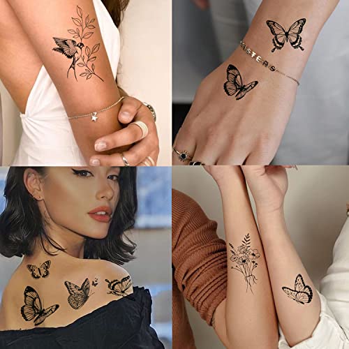 Tazimi Black Butterfly Temporary Tattoos for Women (6 Sheets)