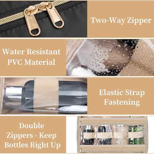 Travel Toiletry Bag for Women & Men Water Resistant Makeup Bag with Hanging Hook Portable Travel Organizer for Travel Accessories, Travel-Sized Shampoo, Toiletries (Medium-Black)