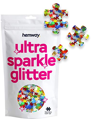 Hemway Ultra Sparkle Glitter - 1/4" 0.25" 6mm - Puzzle Shaped Jigsaw Glitter Shape for Decoration, Scrapbook, Art, Craft, Design, Nail and Cosmetic - Multi Coloured - 50g