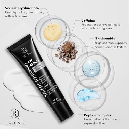 RazoniX Instant Eye Lift Serum for Dark Circles & Puffiness, 2-Minute Tightening, Hyaluronic & Caffeine