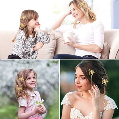 3D Butterfly Hair Clips Set - 12Pcs Gold Alloy Barrettes