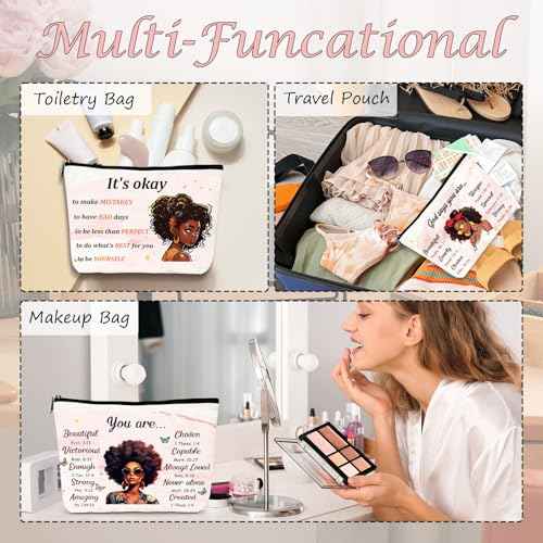 African American Makeup Bags - 4Pcs Inspirational Gifts for Black Women, Afro Queen Cosmetic Toiletry Bags with Zipper Pouch Organizer, Black Girls Owned Gifts for Friends Sisters Mom