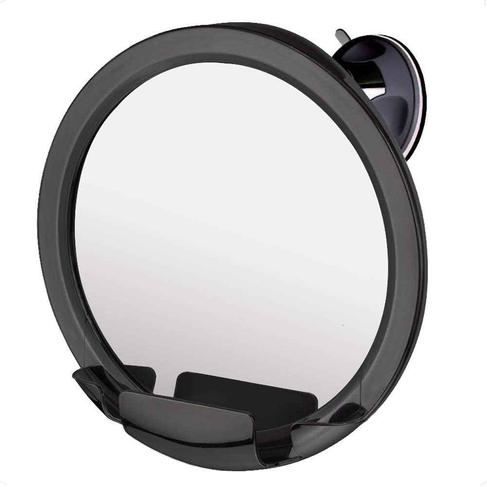 MIRRORVANA Dual Antifog Shower Mirror for Shaving - Shatterproof Mirror with Razor Holder, Upgraded Suction, 360° Swivel (8" Round, Black)
