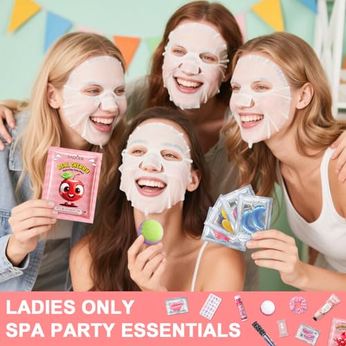 144 PCS Spa Party Supplies for Girls and Women, Favors Include Face Masks Skincare, Hand Cream, Lip Balm, Eye Mask, Lip Mask, Foot Bath Bombs, Hair Tinsel, Spa Birthday Sleepover Party Supplies