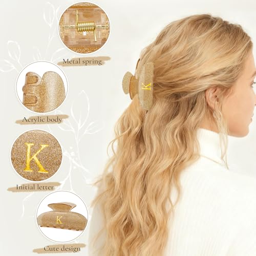 Fycert Gold Glitter Initial Hair Clip A - Personalized Hair Accessory for Women & Girls