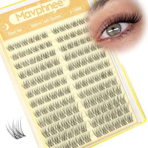 Short Lash Clusters Natural Cluster Eyelash Extensions 8-10-12MM Clear Band Cluster Lashes Extensions Wispy Individual Lashes CC-Curly Eyelash Clusters Pesta?as Postizas Naturales 144Pcs DIY Lashes