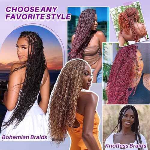 Human Braiding Hair for Boho Braids, Deep Wave Bulk Boho Braids Human Hair for Knotless Curly Bohemian Water Wave Braiding 110g 22 Inch Auburn Ginger (3 No Weft Bundles/Pack)