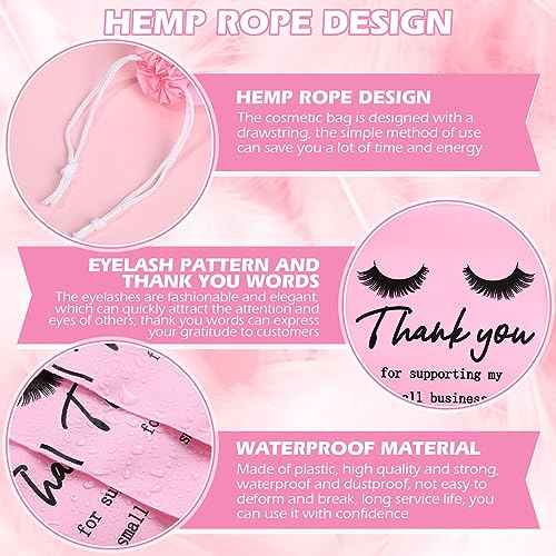 Abbylike 100 Pcs Eyelash Aftercare Lash Bags for Clients Eye Lash Print Drawstring Makeup Bag Empty Beauty Gift Cosmetic Sample Pouch for Women Small Business Supplies, 4 x 6 in(Pink)