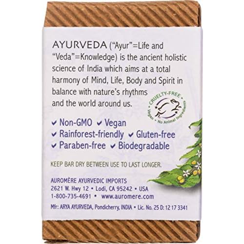 Auromere Ayurvedic Bar Soap, Lavender Neem - Eco Friendly, Handmade, Vegan, Cruelty Free, Natural, Non GMO (2.75 oz), 4 pack