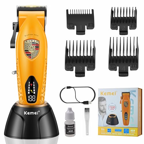 KEMEI KM-2230 Cordless Hair Clipper for Men with Charging Base - Orange