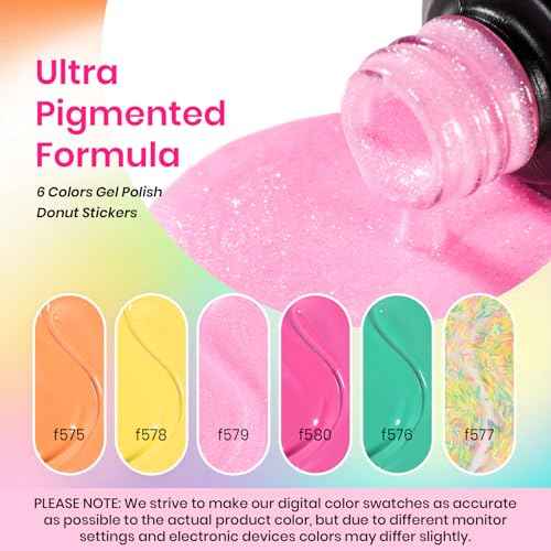 Beetles Gel Nail Polish Set, Orange Yellow Pink Turquoise Green Glitter Soak Off UV LED Gel Polish Summer Ice Cream Theme for DIY & Professional Manicure