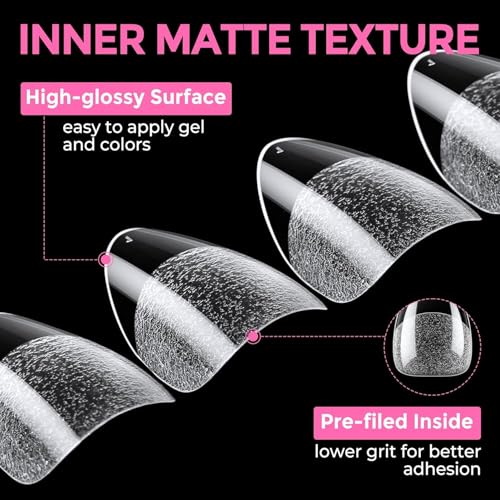UNA GELLA Short Almond Gel Nail Tips Kit — 216 Pcs Pre-Etched Nails with Air-Dry Glue for Beginners