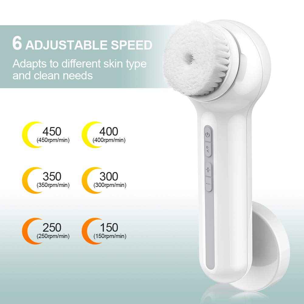 Face Scrubber Exfoliator, TOUCHBeauty Upgraded Rechargeable Electric Facial Cleansing Brushes with 3 Brush Heads,360° Spin Rotation for Exfoliating, Massaging and Deep Cleansing, Waterproof