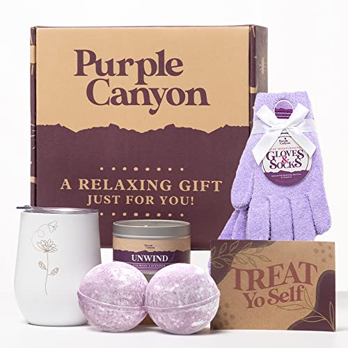 Purple Canyon Spa Gift Box for Women | Relaxing Lavender Stress Relief Gift for Women | All Natural Ingredients | 6 Peice Set
