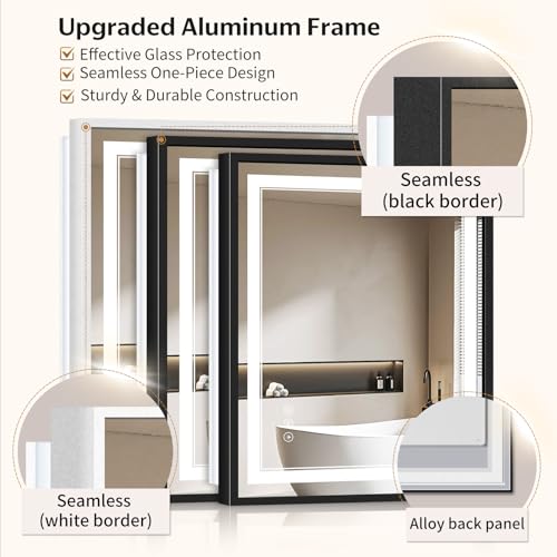 30"x36" LED Bathroom Mirror with Anti-Fog, Dimmable & Backlit