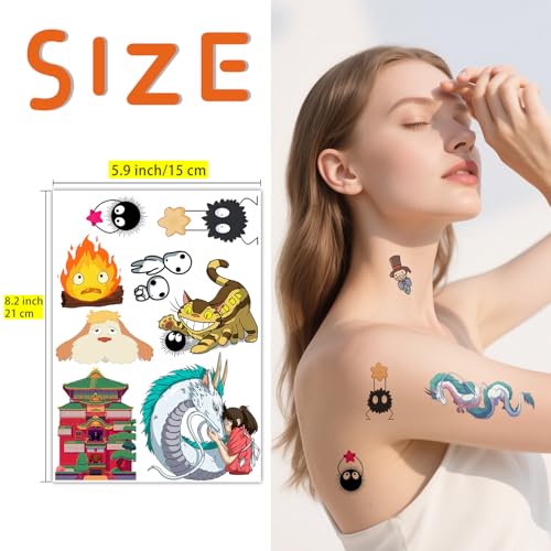 Pounchi Japanese Anime Temporary Tattoos, 8 Sheets, Waterproof
