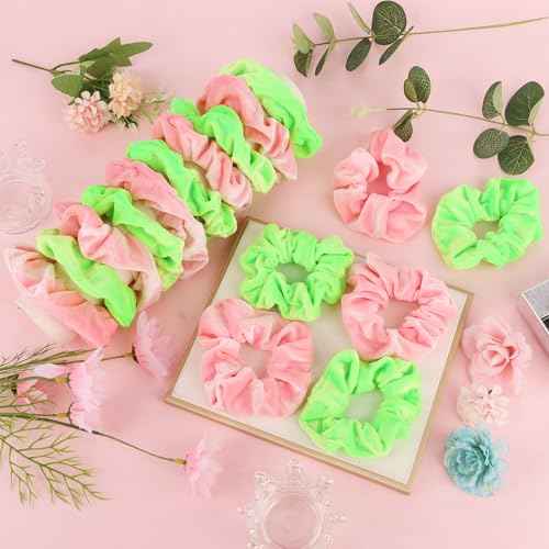 WHAVEL 16 Pack Witch Velvet Scrunchies Witch Party Favors, Pink & Green Hair Ties Movie Hair Accessories for Women Girls