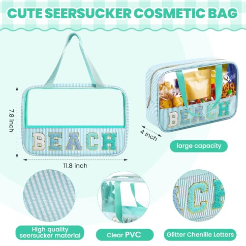 Clear Seersucker Beach Bag, Lake Blue (Sanwuta) – 11.8 x 7.8 x 4 in, Transparent Carryall