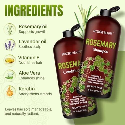 Mystère Beauté Rosemary Shampoo & Conditioner Set for Hair Growth - 16 fl oz Each (Rosemary Set)