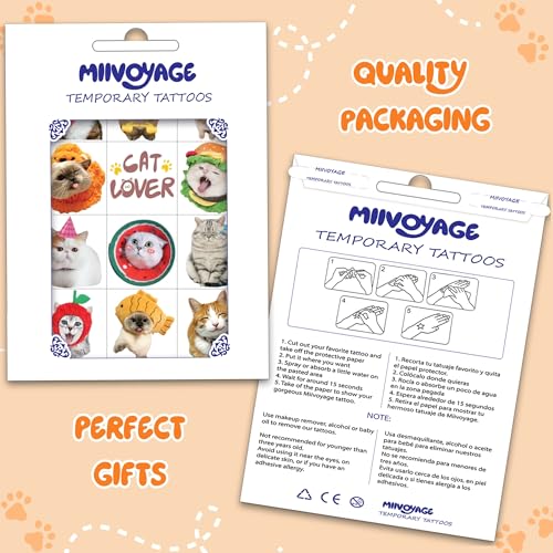 96PCS Cat Individually Wrapped Tattoos, Cat Temporary Tattoos, Animal Stickers Waterproof, Birthday Decorations Party Supplies, Party Favors, School Rewards Gifts Ideas for Girls Boys