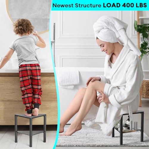 Non-Slip Shower Stool with Storage - Corner Bathroom Step