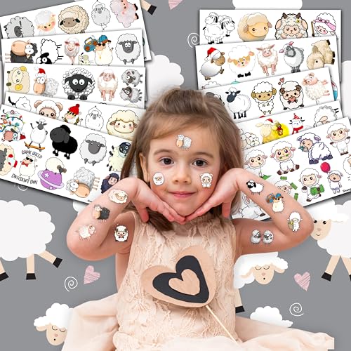 100PCS Sheep Lamb Temporary Tattoos Theme Eid Mubarak Birthday Party Decorations Favors Supplies Cute Farm Barnyard Animal Tattoo Stickers Gifts For Kids Boys Girls School Rewards Prizes Carnival