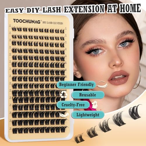 Wispy Lash Clusters D Curl Cluster Eyelash Extensions 150pcs Thick Eyelash Clusters 8-16mm Fluffy Cluster Lashes DIY Individual Lashes Extension by TOOCHUNAG(150pcs,8-16mm)