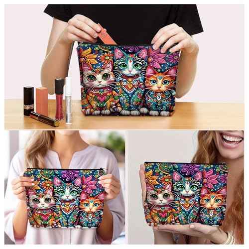 Bohemian Cat Makeup Bag Gift: Cute Boho Cats Themed Cosmetic & Toiletry Organizer Pouch For Daughters, Sisters, Friends,Teen Girls & Women.Ideal Gift For Travel, Birthdays, & Christmas.