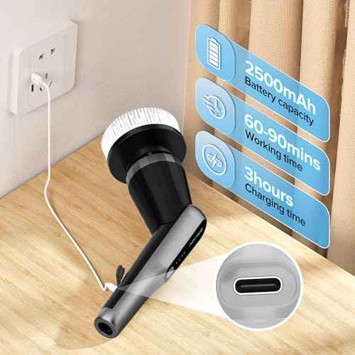 G2-Pro Electric Spin Scrubber - IPX7 Waterproof 10-in-1 Shower Cleaner Brush, Retractable Handle & 2-Speed for Bathroom, Bathtub, Kitchen, Tile Floors