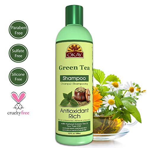 OKAY | Green Tea Nourishing Antioxidant Rich Shampoo | For All Hair Types & Textures | Revitalize - Rejuvenate - Restore Moisture | With Tea Tree Oil | Free of Parabens, Silicones, Sulfates | 12 oz