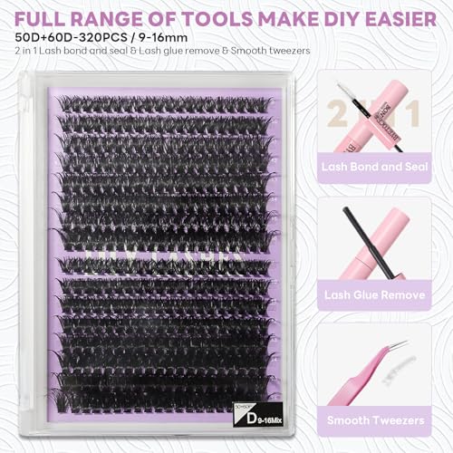 Lash Clusters Kit 320Pcs Wispy Natural Eyelash Extension 9-16MM