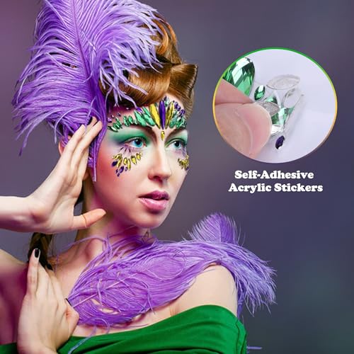 Mardi Gras Face Jewels Stickers - 4 Set Self-Adhesive Glitter Gems