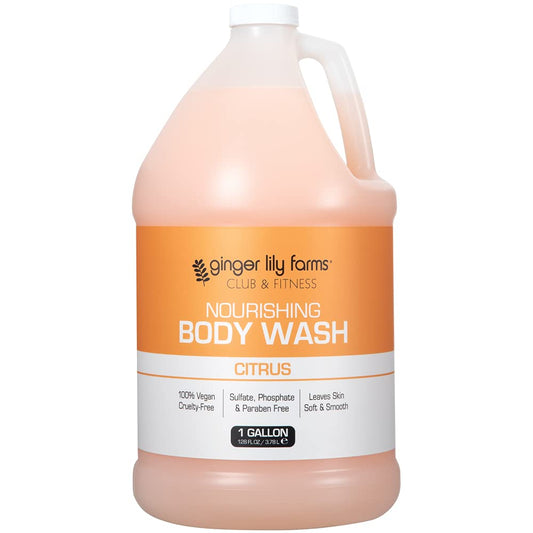 Ginger Lily Farms Club & Fitness Nourishing Body Wash, 100% Vegan & Cruelty-Free, Bath & Shower Gel for Men and Women, Citrus Scent, 1 Gallon (128 fl. oz.) Refill