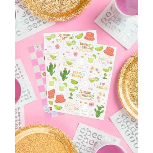 xo, Fetti Margarita Temporary Tattoos - 54 Gold Foil Pcs | Tequila Bachelorette Party, Cinco De Mayo Fiesta Favors, Birthday Accessory, Cactus Bach Activity