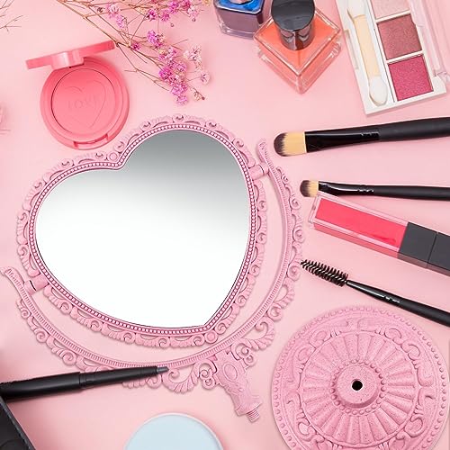 Pink Heart Vanity Mirror 360° Swivel Double Sided Makeup