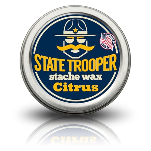 State Trooper Mustache Wax for Men ? Medium Hold with Beeswax, Coconut Oil & Lanolin ? Natural Moustache Grooming & Styling Wax with Citrus Scent - Nourishing Conditioner & Sculpting