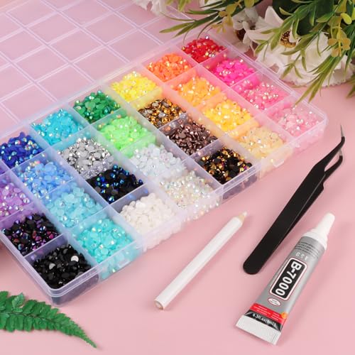 28 Colors 4mm Resin Rhinestones Flatback - 13000Pcs with B7000 Glue