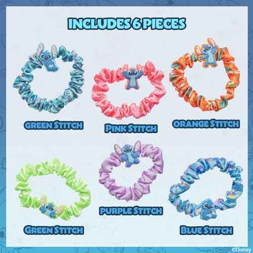 Stitch 6 Piece Hair Scrunchie Set, Hair Accessories for Girls, School Rewards Party Favors, Stocking Stuffer, Birthday Gift, Spa Days, Makeovers, Ages 3 and up, by Townley Girl