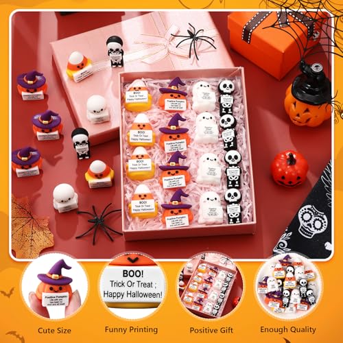 Gejoy 50 Pcs Halloween Mini Rubber Figurines with Motivational Messages - Holiday Decor & Gifts