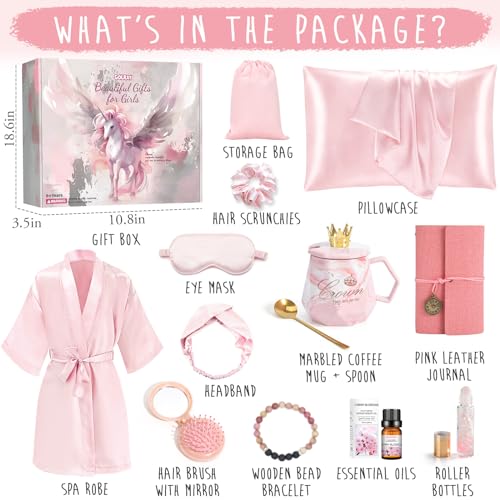 Teen Girl Spa Gift Set with Satin Pillowcase & Essential Oils - 13 Pcs