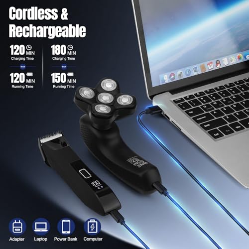 Lanumi Head Shavers for Blade Men Electric Razor 3 in 1 Manscape Groin & Body Hair Trimmer Wet Dry Grooming Kit Led Display £¬Gifts for Men