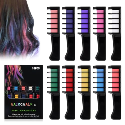 10-Color Washable Hair Chalk Combs for Parties